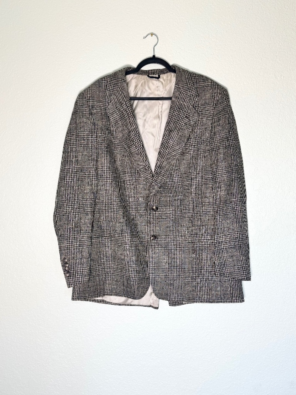 Vintage 80s Austin Reed Blazer Mens 46 Gray 100% Silk Glen Plaid Acadamia Preppy